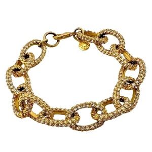 J Crew Bracelet with Crystal Pave Rhinestones Gold Tone Chain Link